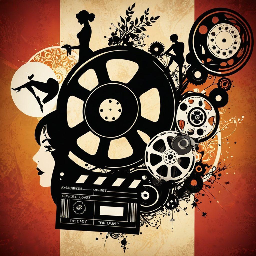An elegant, sophisticated collage showcasing various forms of adult entertainment, including tasteful representations of vintage film reels, modern digital screens, and artistic silhouettes. Intertwined are symbols of empowerment and consent, with warm, inviting colors and soft lighting to create a mature ambiance. A subtle background featuring abstract patterns to add depth without detracting from the main elements. stylish and modern. vibrant colors. 3D.